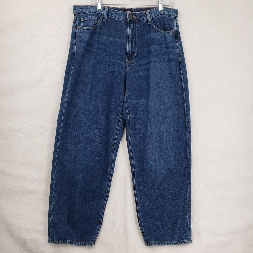 Banana Republic Women US 31 Short High Rise Barrel Fit Denim Blue Jeans med wash